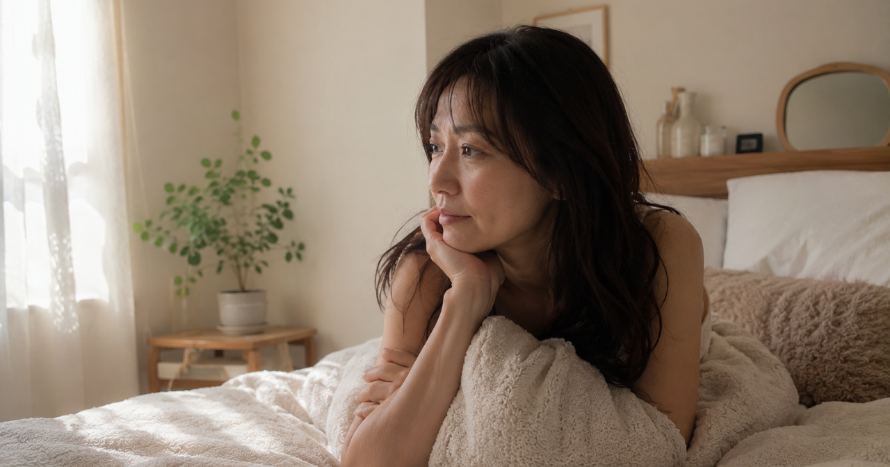 部屋で考え込む女性