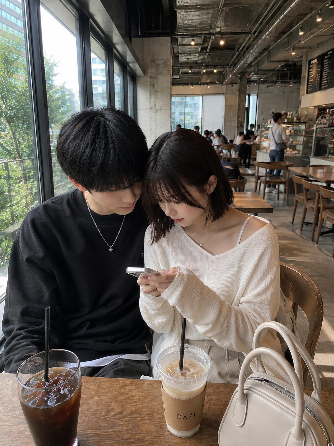 カフェにいる20代の男女