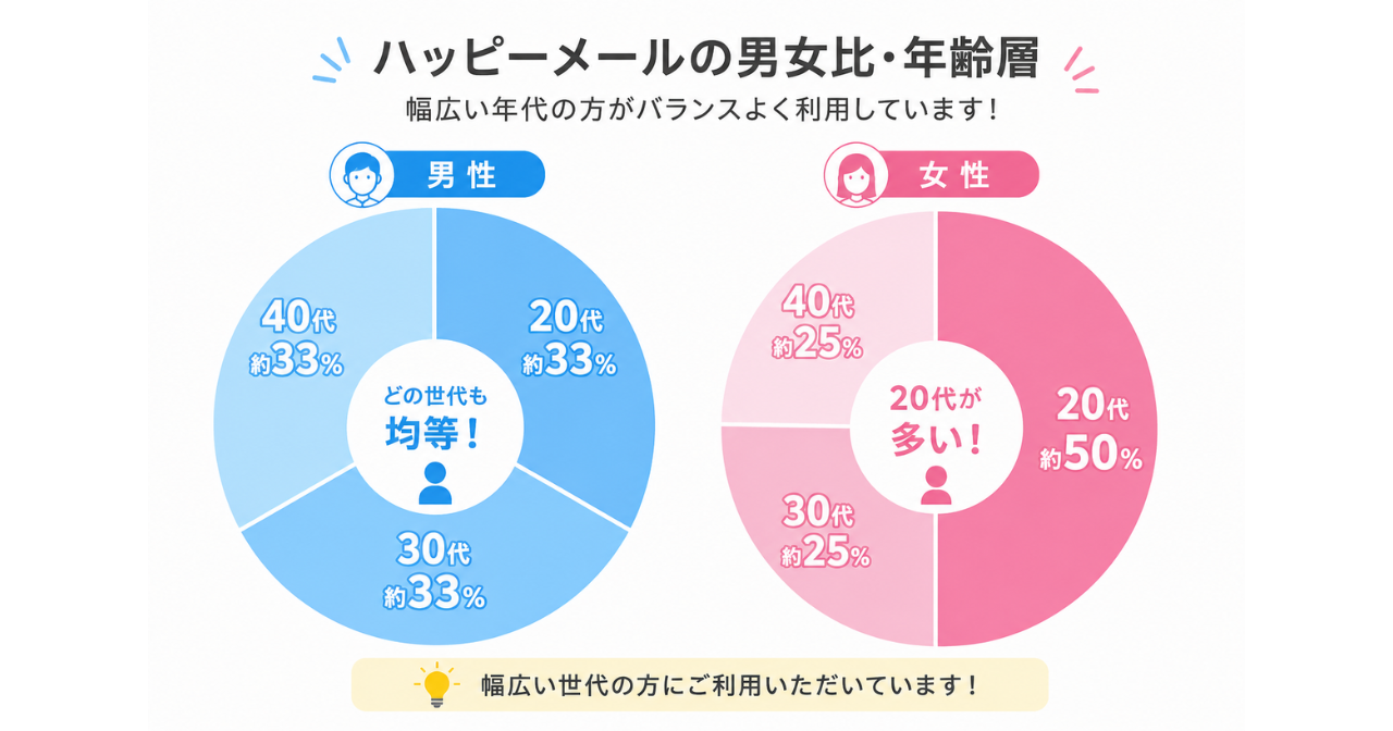 ハッピーメールの男女比と年齢層