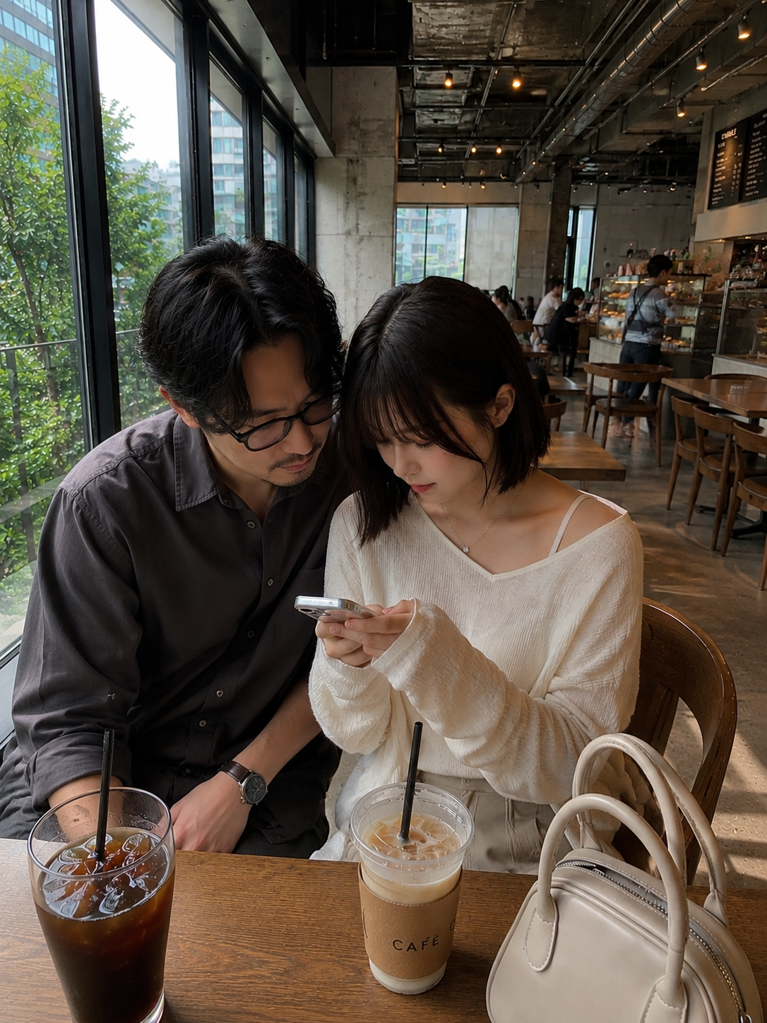 カフェにいる20代の女性と30代の男性