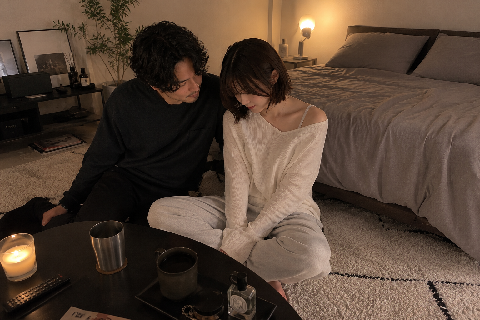 男性の部屋にいる男女